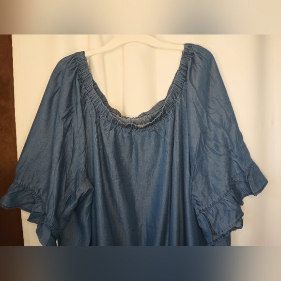 Dreams Co 4X Lyocell Chambray Denim Embroidered Floral Lounge Dress Cottagecore - Picture 5 of 10